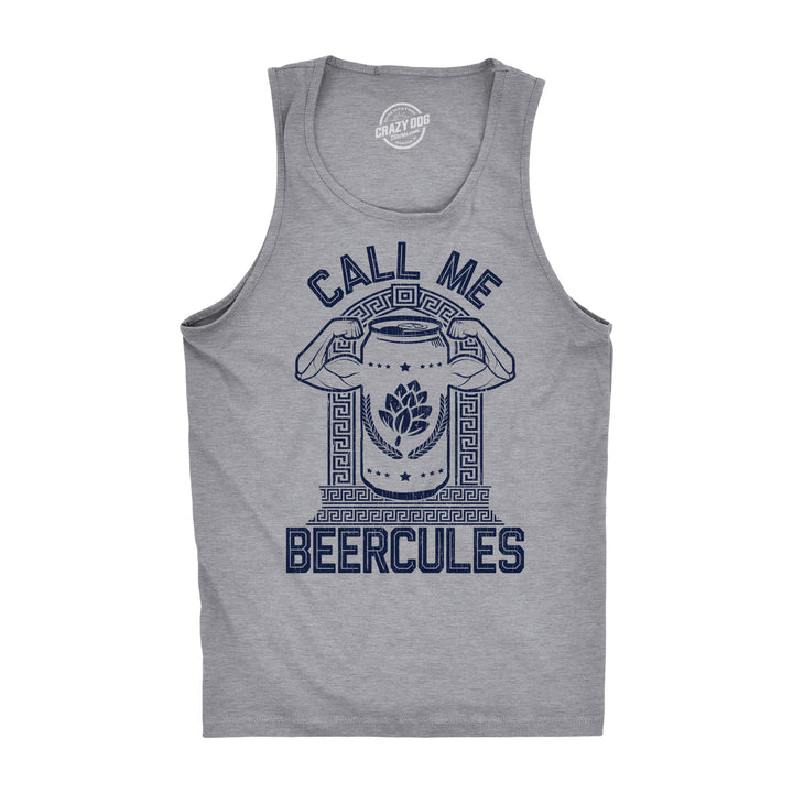 Funny Light Heather Grey Call Me Beercules Mens Tank Top Nerdy Drinking Fitness Tee