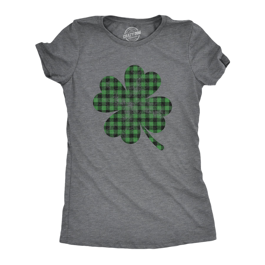 Funny Dark Heather Grey - Buffalo Shamrock Buffalo Plaid Shamrock Womens T Shirt Nerdy Saint Patrick's Day Beer Drinking Tee