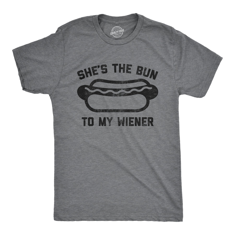 Funny Dark Heather Grey She's The Bun To My Wiener Mens T Shirt Nerdy Valentine's Day Sex Food Tee