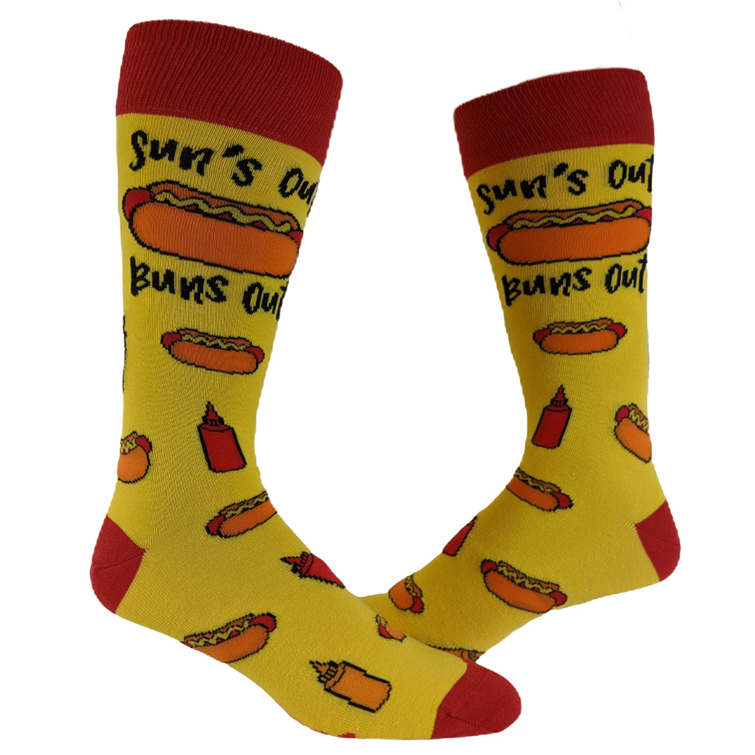 Funny Yellow Mens Suns Out Buns Out Sock Nerdy Food Tee