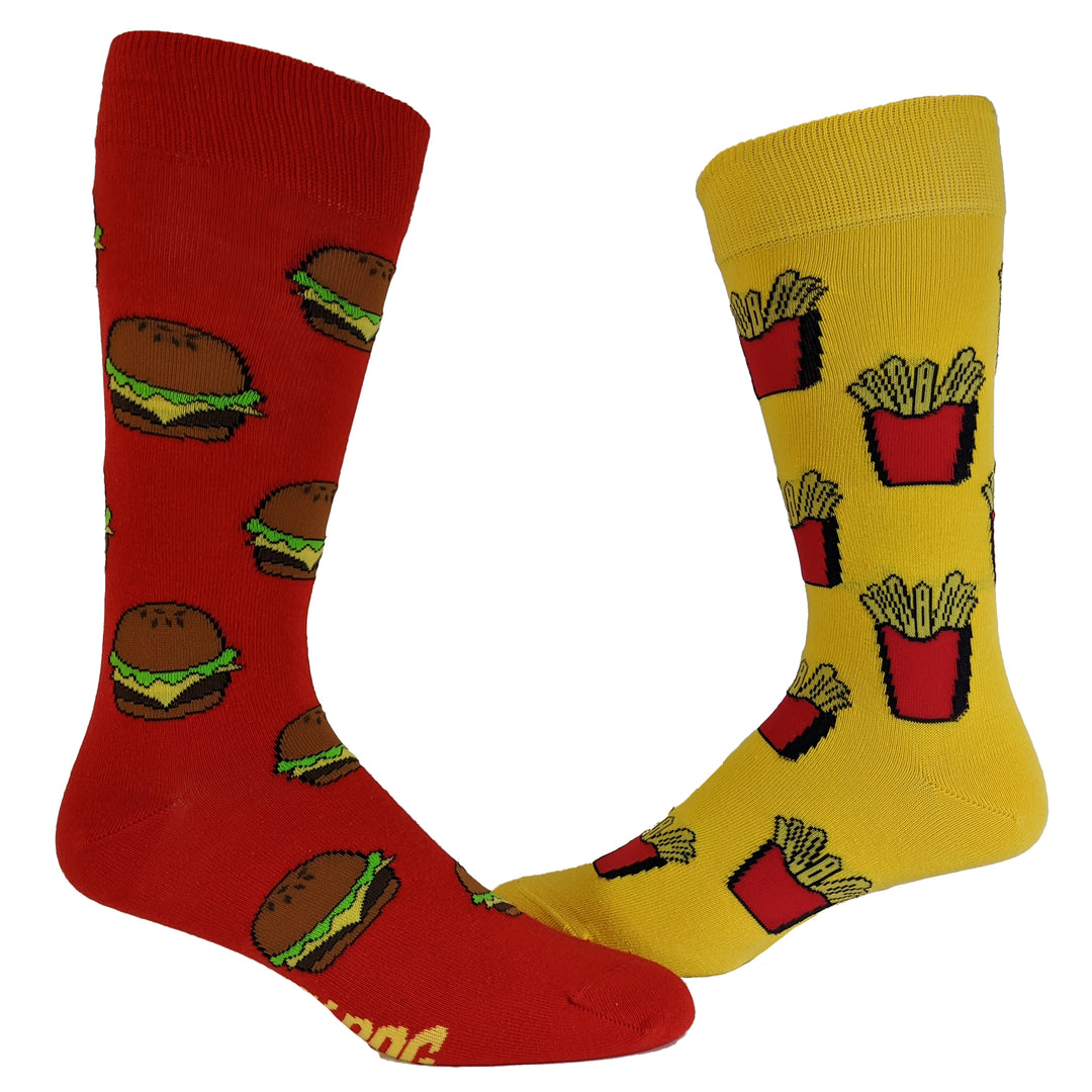 Funny Multi Mens Burgers And Fries Sock Nerdy Food Tee