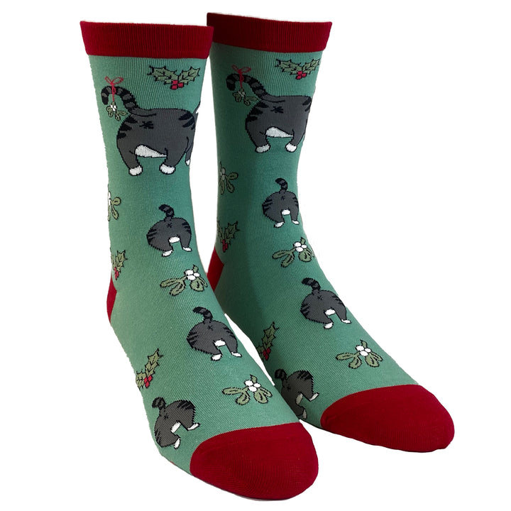 Womens Cat Butt Mistletoe Socks