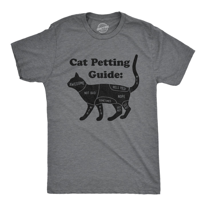 Funny Dark Heather Grey Cat Petting Guide Mens T Shirt Nerdy Cat Tee