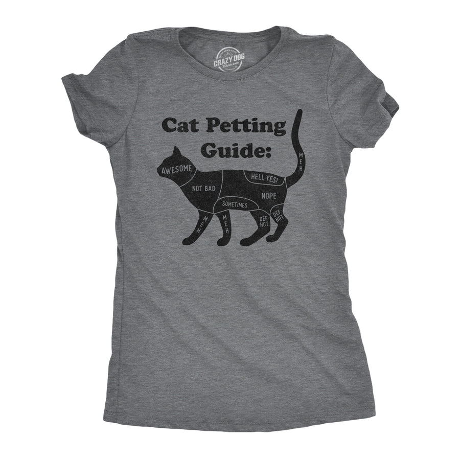 Funny Dark Heather Grey Cat Petting Guide Womens T Shirt Nerdy Cat Tee