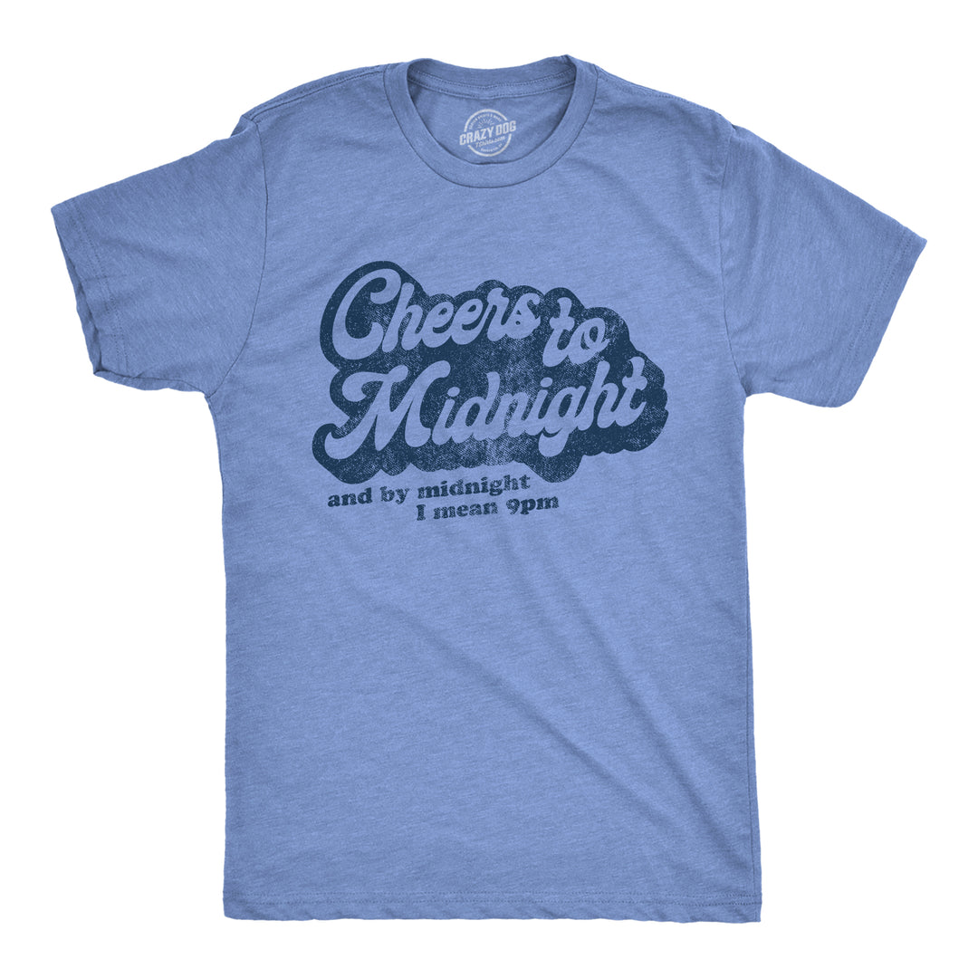 Funny Heather Light Blue Cheers To Midnight Mens T Shirt Nerdy New Years Tee