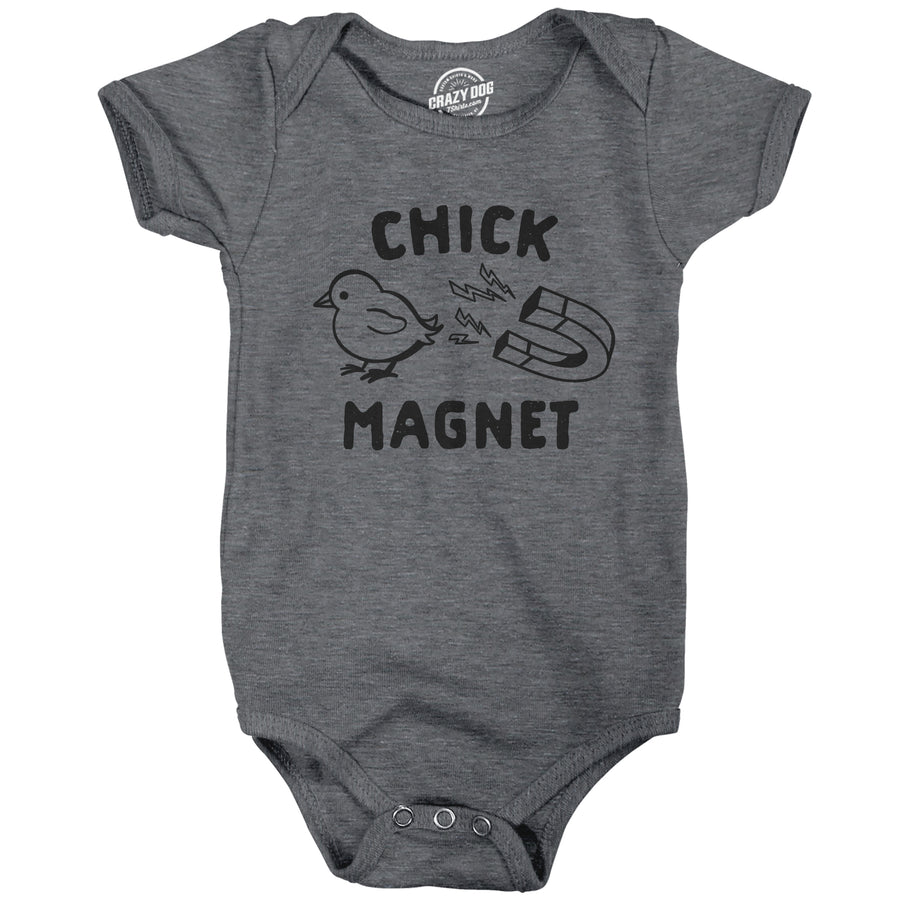 Funny Dark Heather Grey Chick Magnet Onesie Nerdy Easter Tee