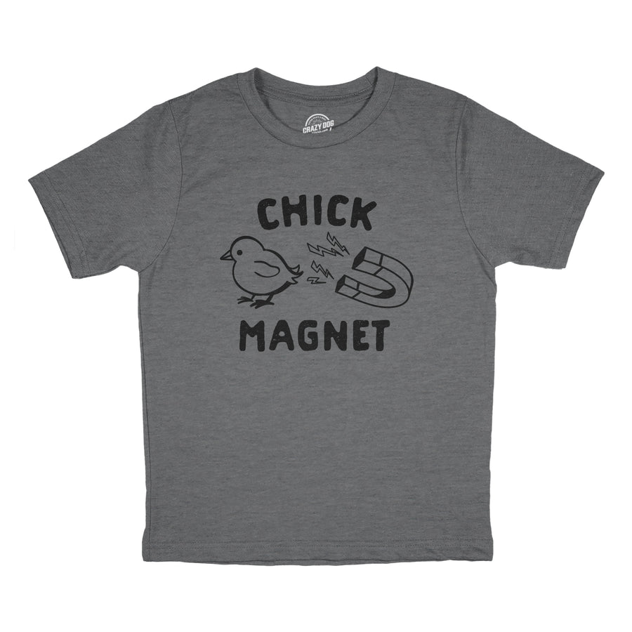 Funny Dark Heather Grey Chick Magnet Youth T Shirt Nerdy Easter Tee