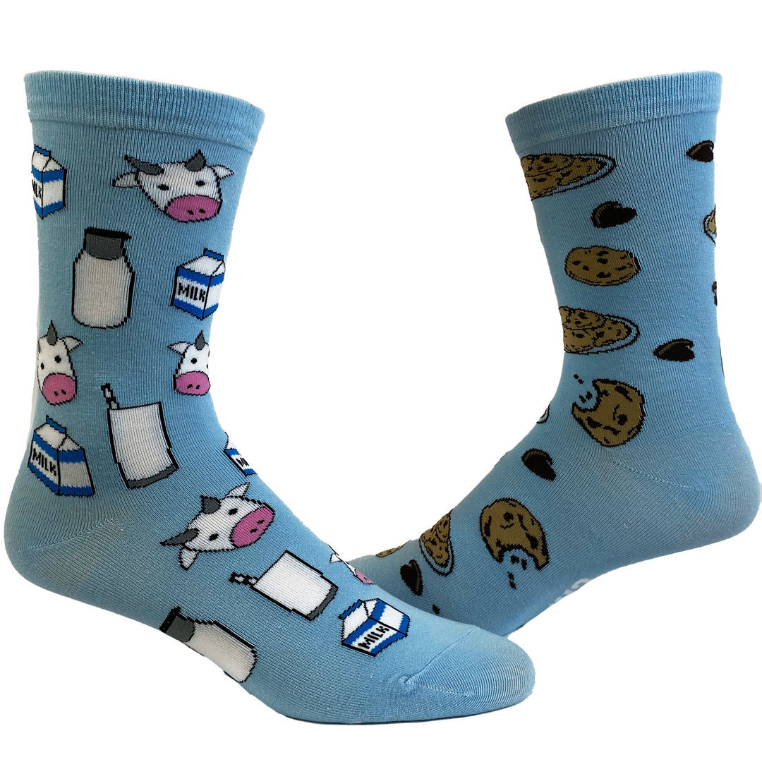 Funny Blue Womens Milk And Cookies Sock Nerdy Food Tee