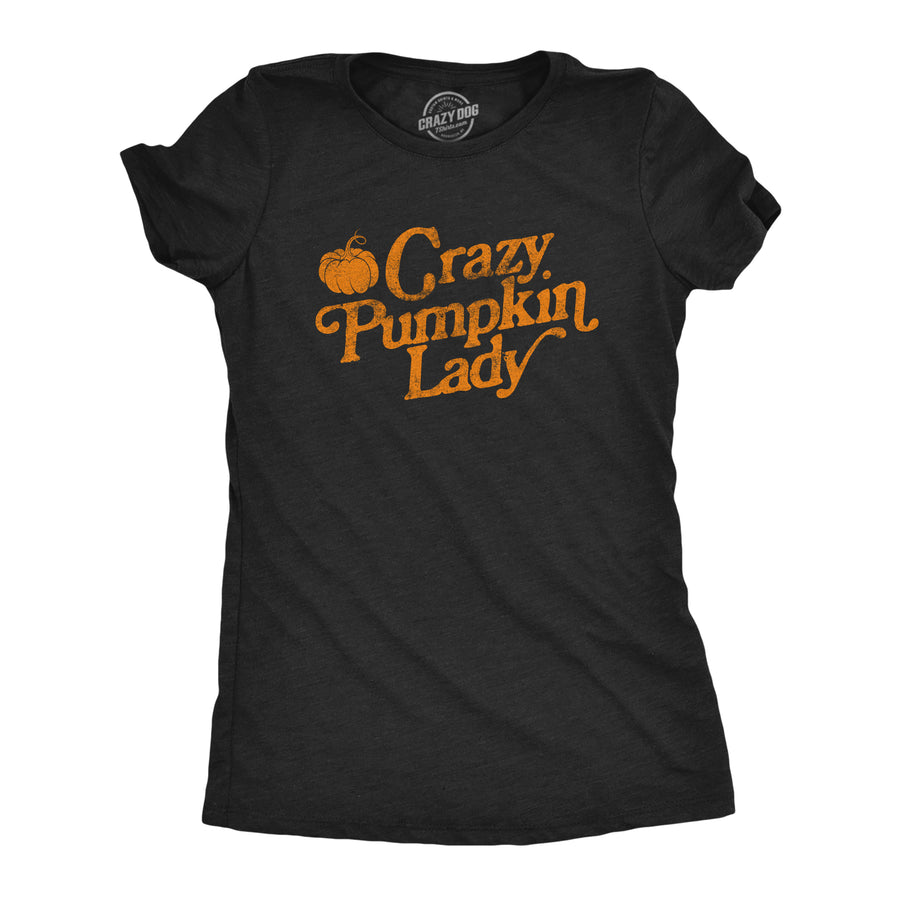 Funny Heather Black Crazy Pumpkin Lady Womens T Shirt Nerdy Halloween Tee