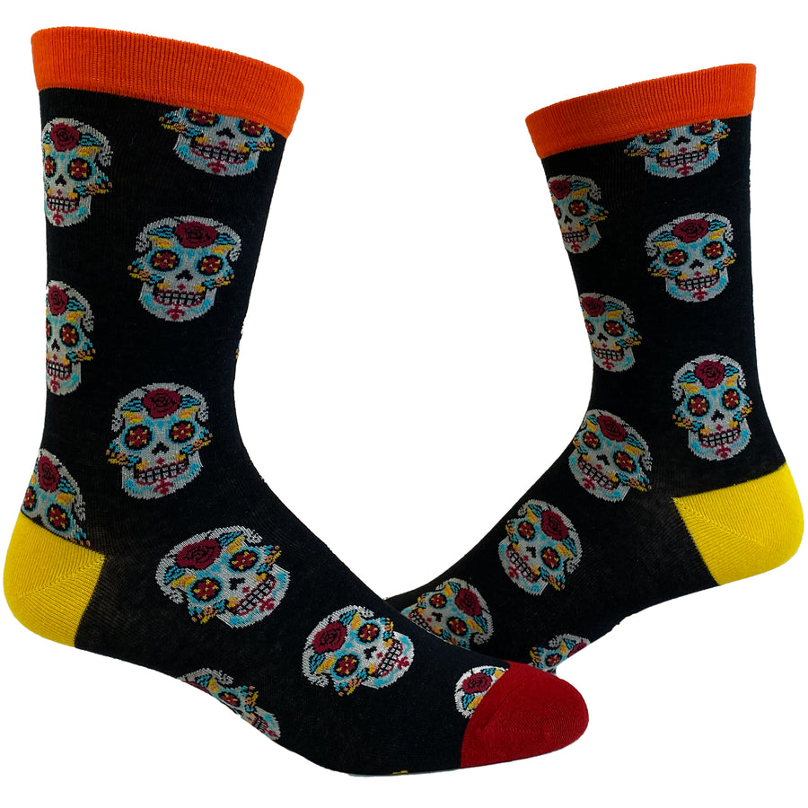 Funny Black Womens Sugar Skull Sock Nerdy Halloween Tee