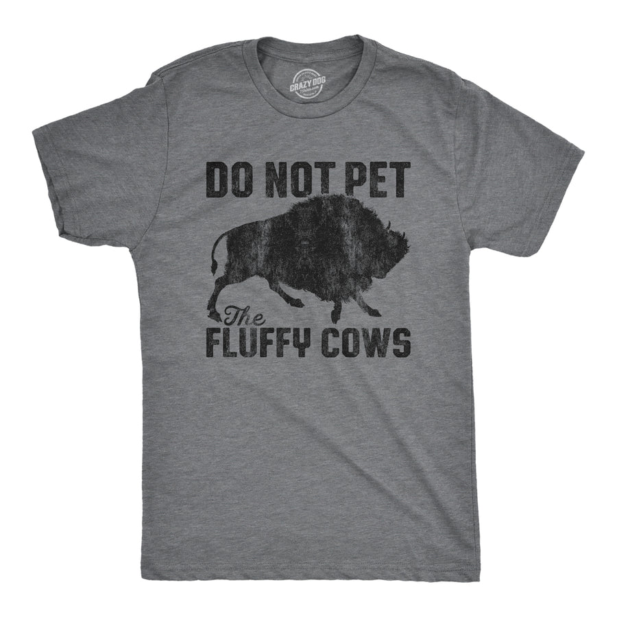 Funny Dark Heather Grey Do Not Pet The Fluffy Cows Mens T Shirt Nerdy Animal Tee