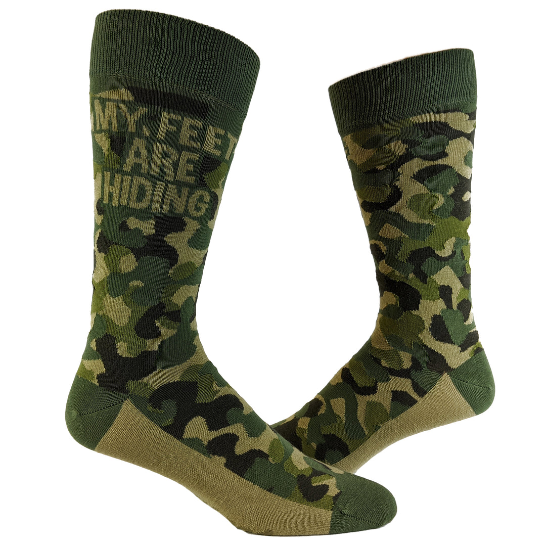 Funny Camo Mens My Feet Are Hiding Sock Nerdy Hunting Tee