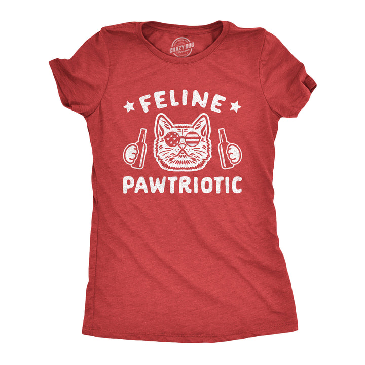 Funny Heather Red Feline Pawtriotic Womens T Shirt Nerdy Fourth Of July Cat Tee