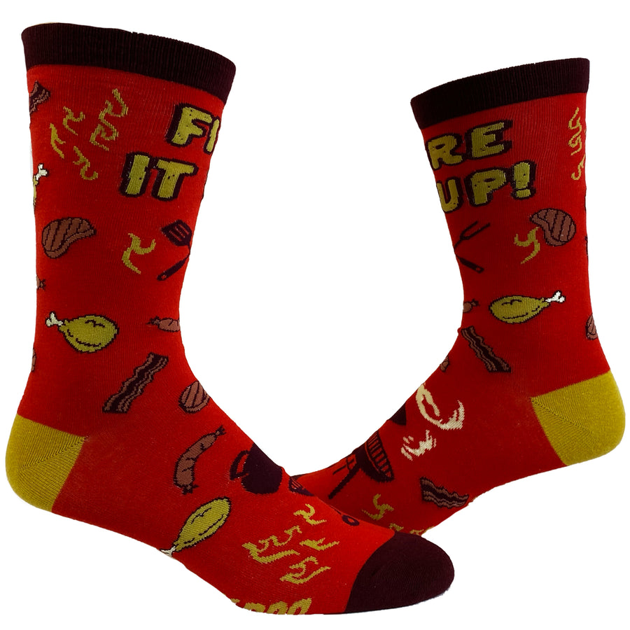 Funny Red Mens Fire It Up Sock Nerdy Food Tee