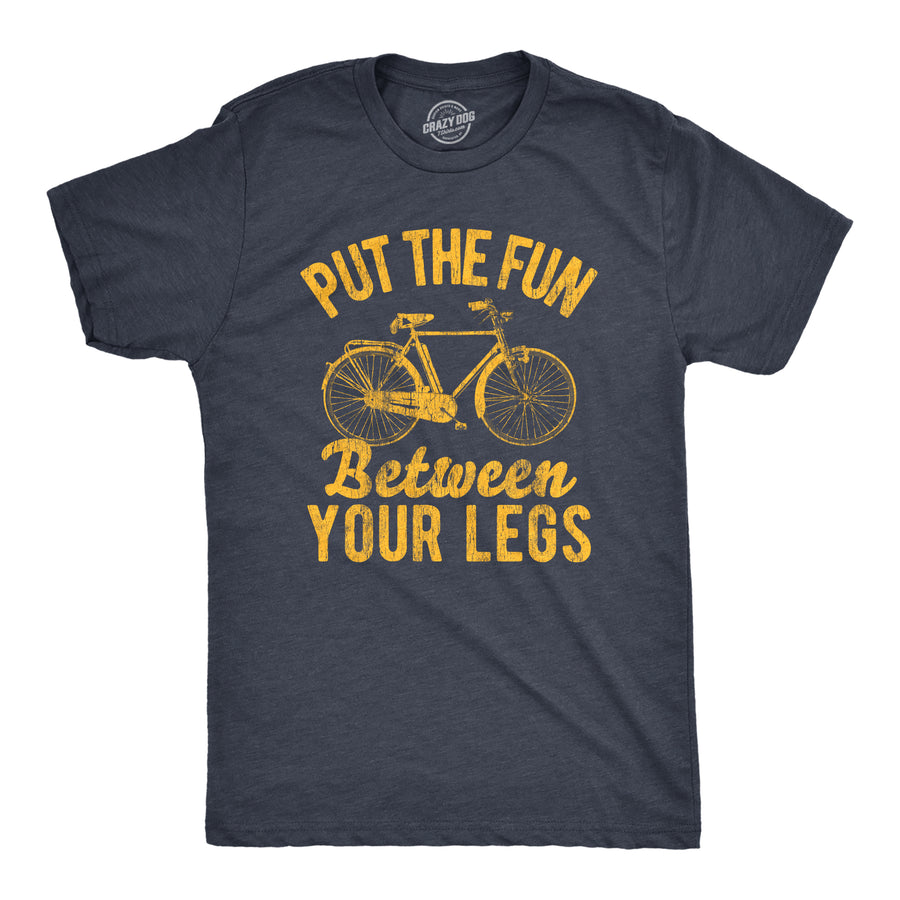 Funny Heather Navy Put The Fun Between Your Legs Mens T Shirt Nerdy Fitness Tee