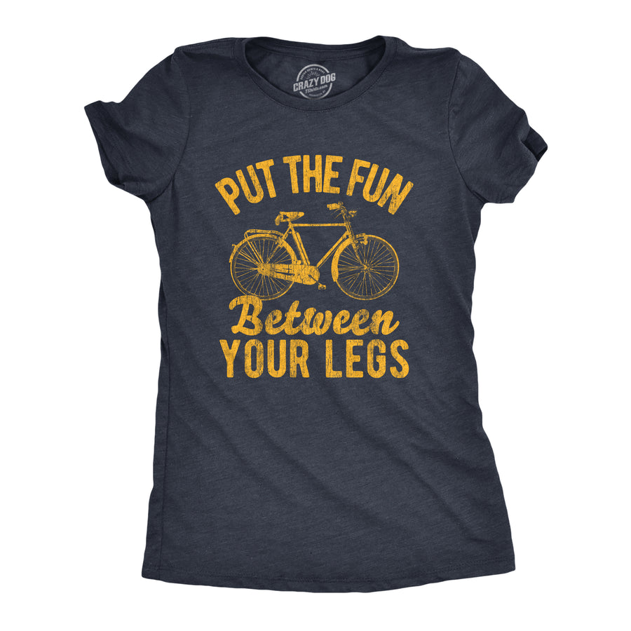 Funny Heather Navy Put The Fun Between Your Legs Womens T Shirt Nerdy Fitness Tee