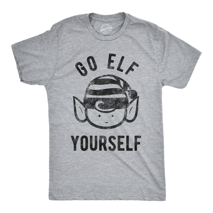 Funny Light Heather Grey Go Elf Yourself Mens T Shirt Nerdy Christmas Tee