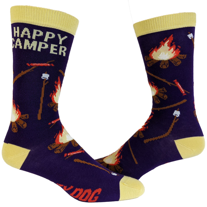 Funny Purple Womens Happy Camper Outdoor Sock Nerdy Camping Tee