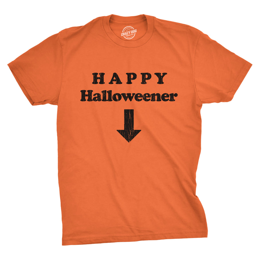 Funny Orange Happy Halloweener Mens T Shirt Nerdy Halloween Sex Tee