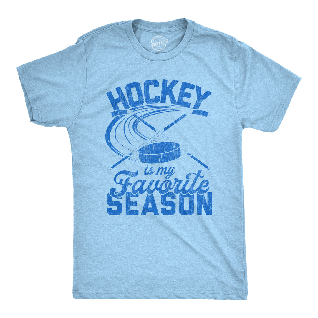 Funny Heather Light Blue Hockey Is My Favorite Season Mens T Shirt Nerdy Hockey Tee