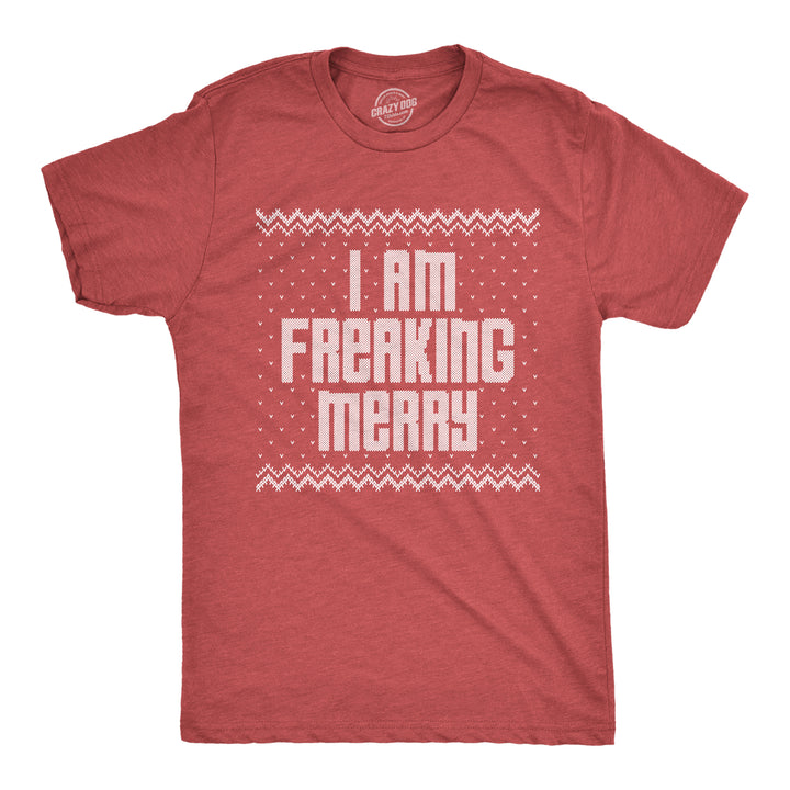 Funny Heather Red I Am Freaking Merry Mens T Shirt Nerdy Christmas Tee