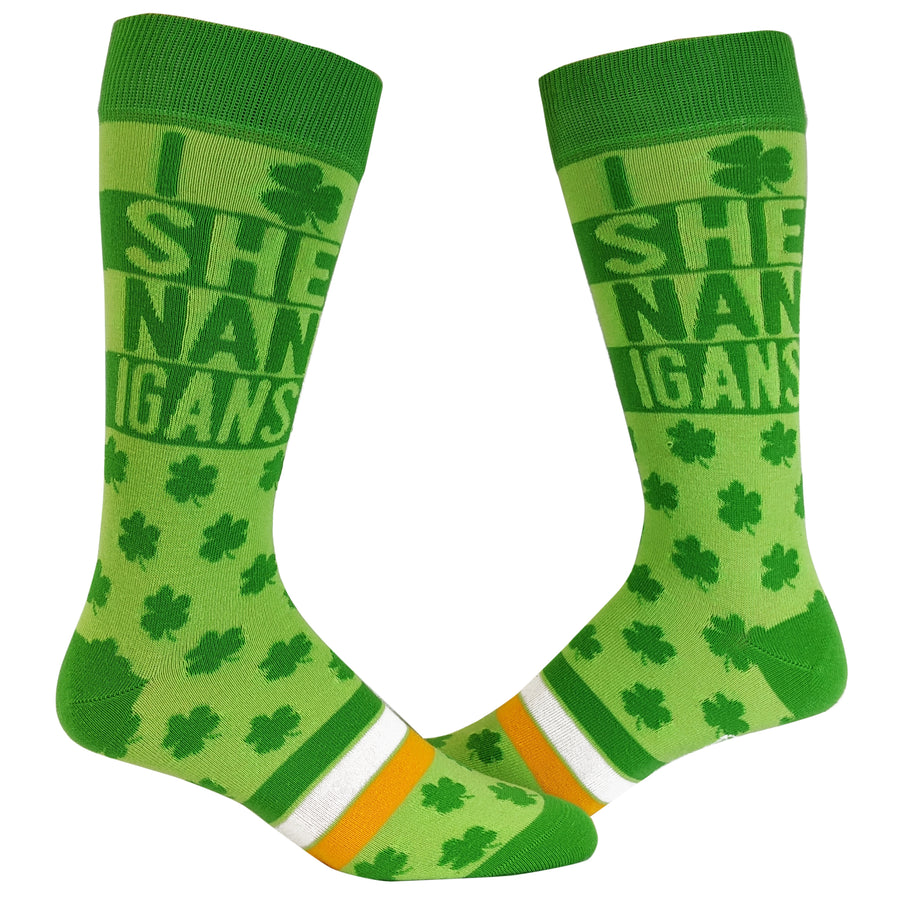 Funny Green Mens I Clover Shenanigans Sock Nerdy Saint Patrick's Day Drinking Tee