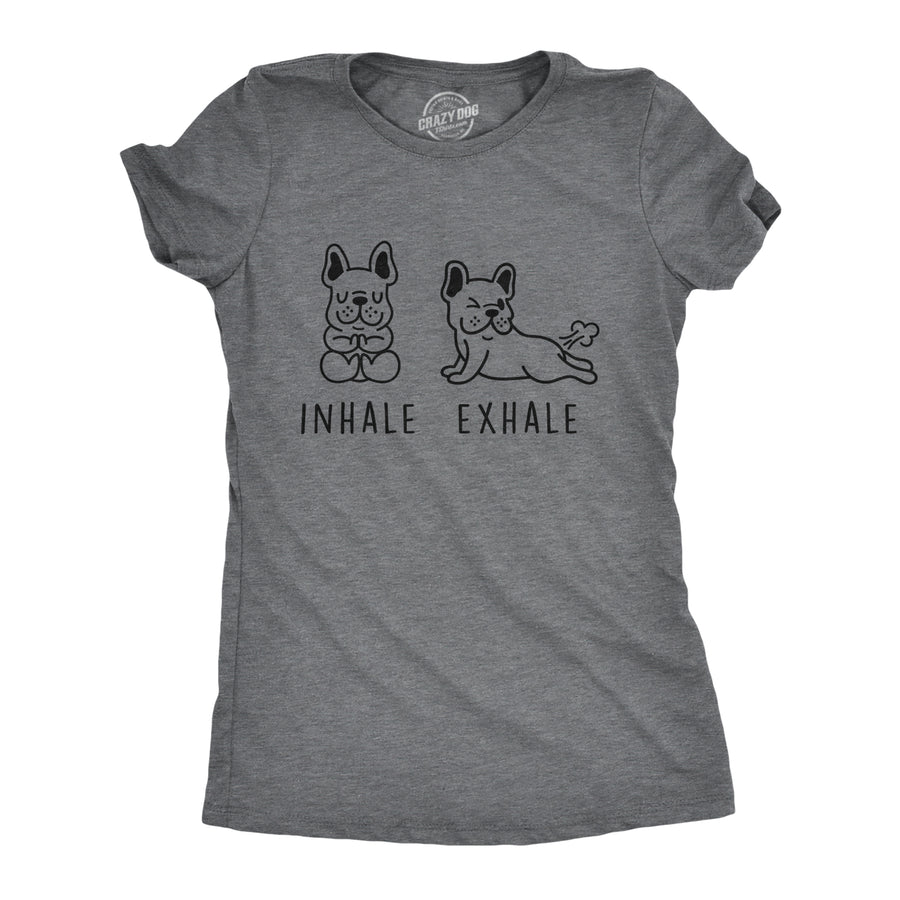 Funny Dark Heather Grey French Bulldog Fart Womens T Shirt Nerdy Dog Toilet Tee