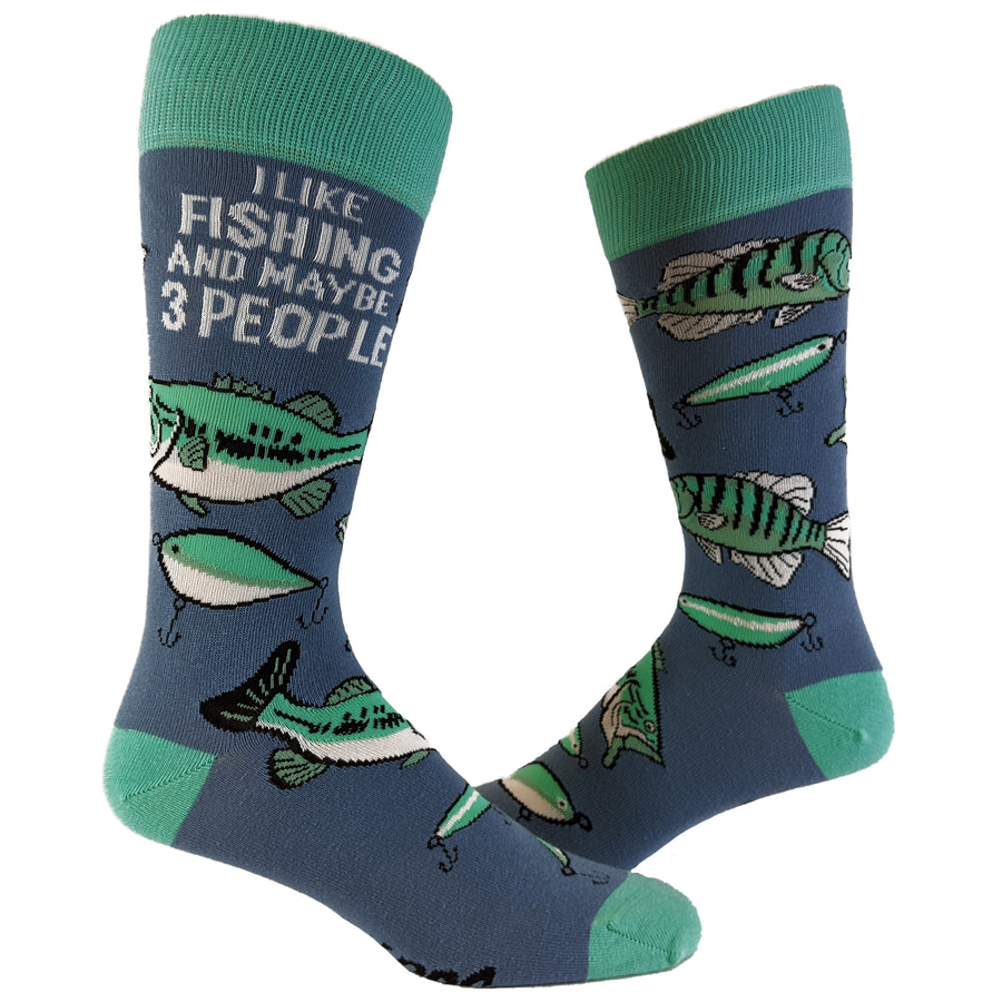 Funny Blue Mens I Like Fishing And Maybe 3 People Sock Nerdy Father's Day Fishing Introvert Tee