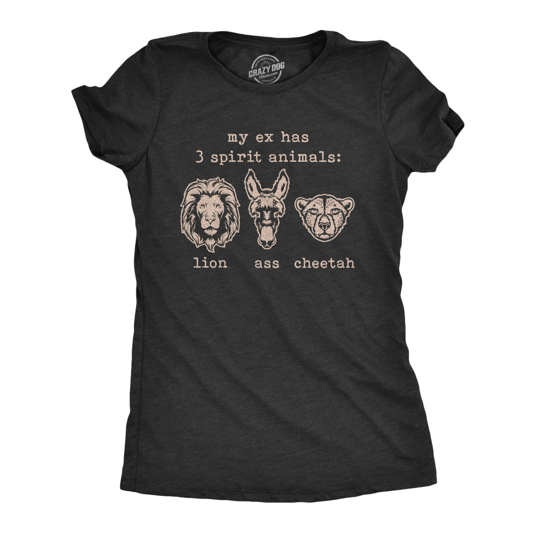 Funny Heather Black My Wife Has 3 Spirit Animals Lion Ass Cheetah Womens T Shirt Nerdy Valentine's Day Animal Sarcastic Tee