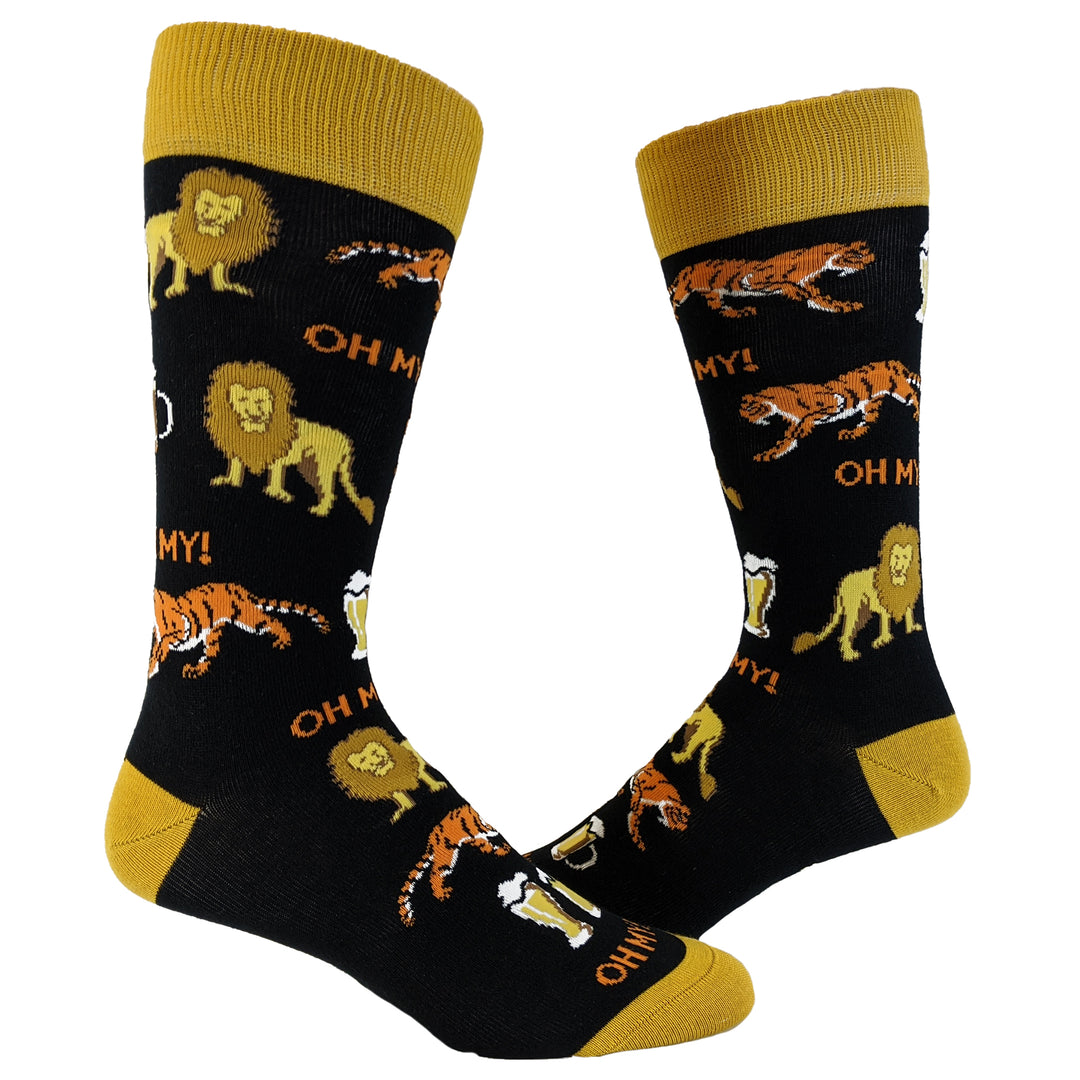 Funny Black Mens Lions Tigers And Beers Sock Nerdy animal Beer Tee