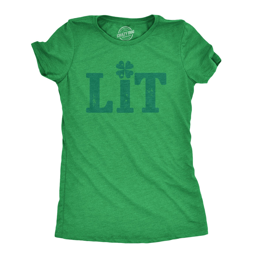 Funny Heather Green - Lit Shamrock Lit Womens T Shirt Nerdy Saint Patrick's Day Drinking Beer Tee