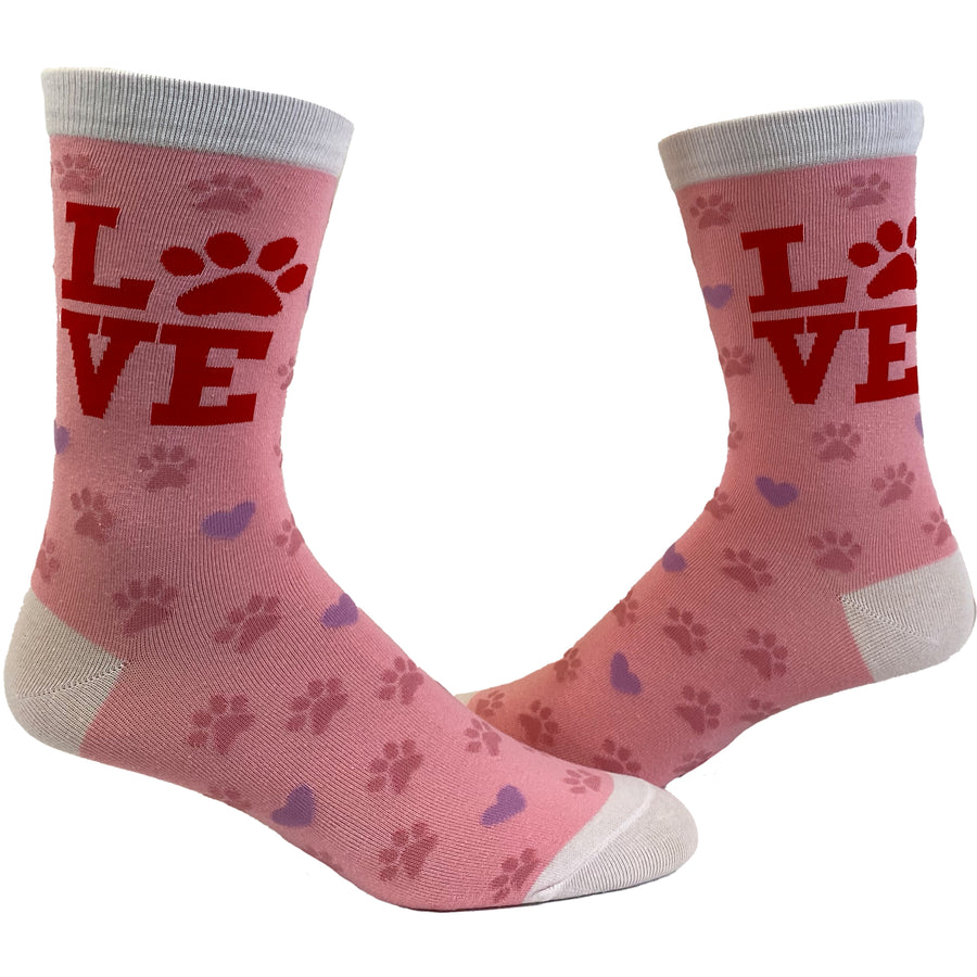 Funny Pink Womens Love Paw Sock Nerdy Dog Tee