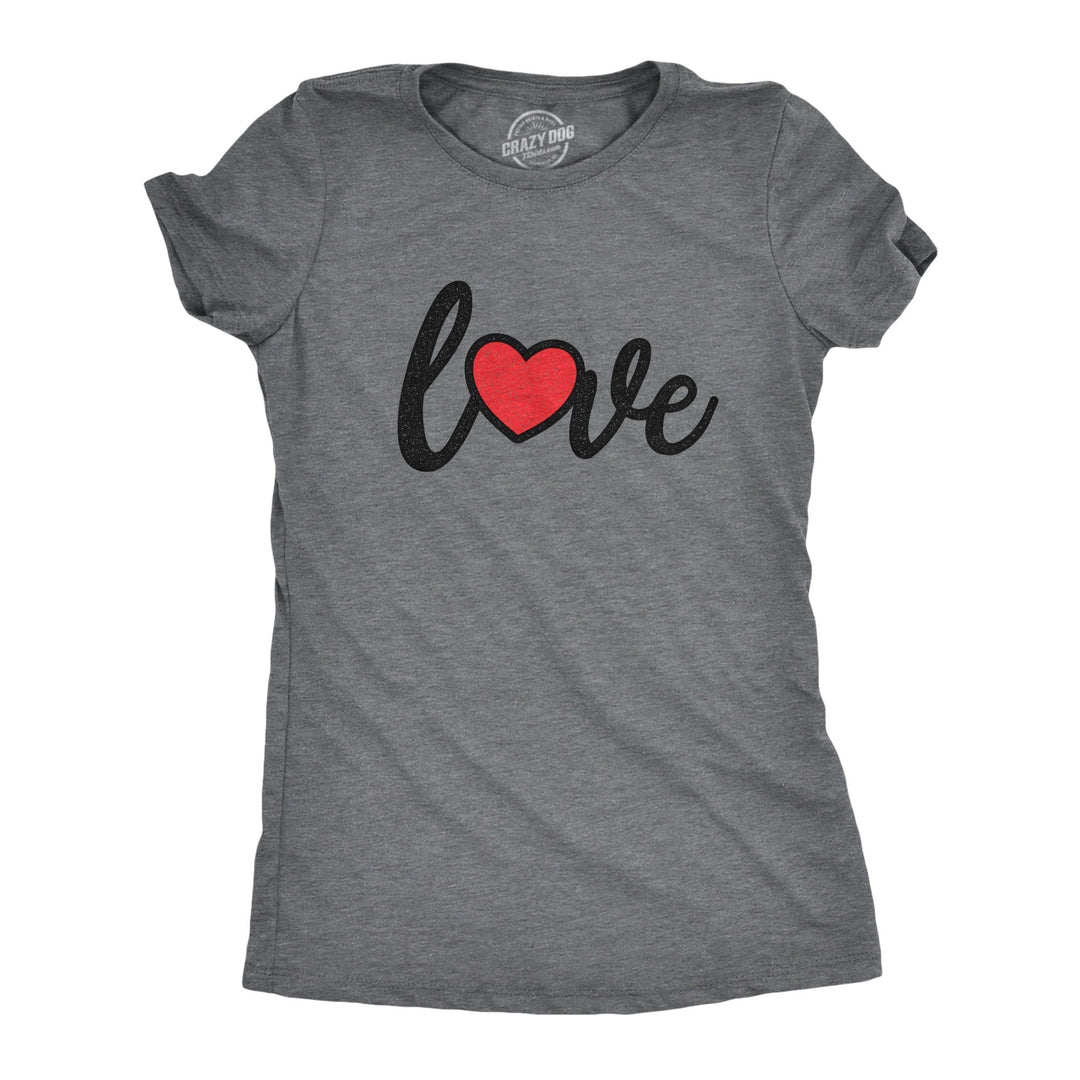 Funny Dark Heather Grey - Love Script Love Heart Script Womens T Shirt Nerdy Valentine's Day Wedding Tee