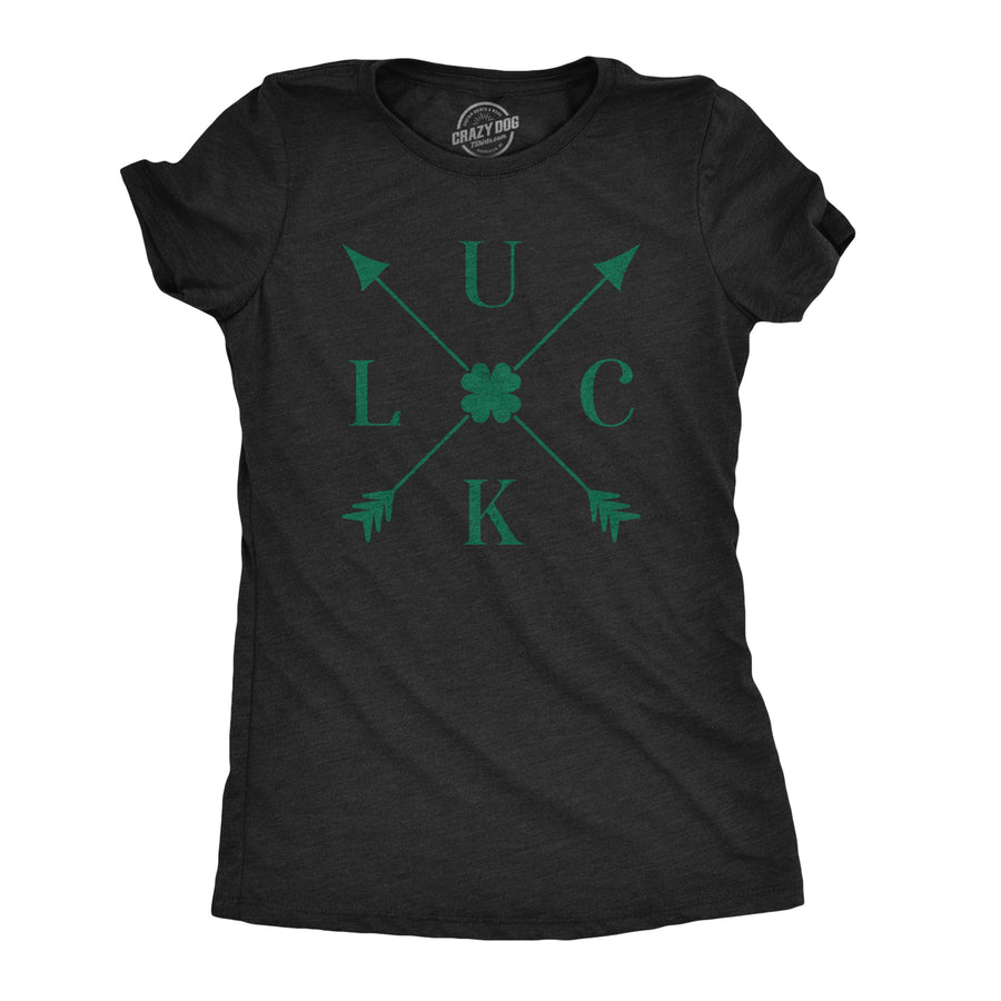 Funny Heather Black Luck Arrows Womens T Shirt Nerdy Saint Patrick's Day Tee