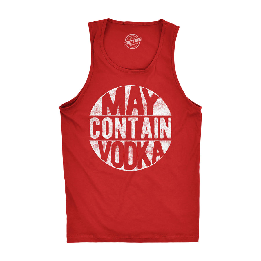 Funny Red May Contain Vodka Mens Tank Top Nerdy drinking liquor Tee