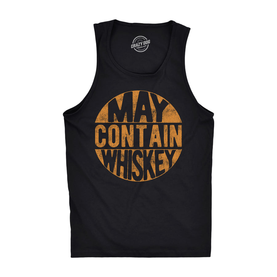 Funny Black May Contain Whiskey Mens Tank Top Nerdy drinking liquor Tee