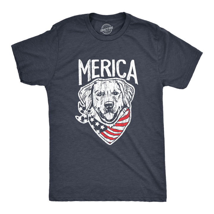 Funny Heather Navy Merica Dog Mens T Shirt Nerdy Fourth Of July Dog Tee