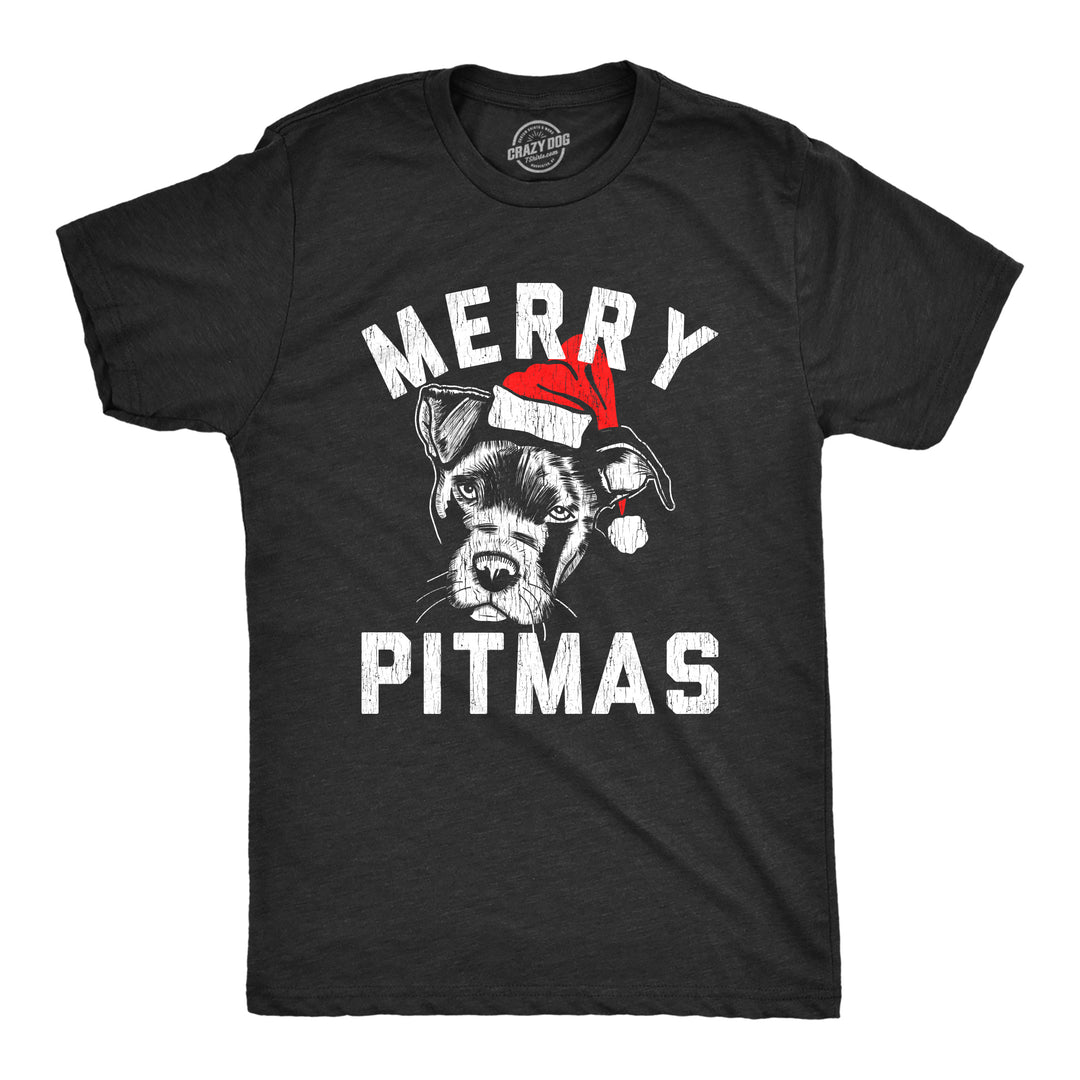 Funny Heather Black Merry Pitmas Mens T Shirt Nerdy Christmas Dog Tee