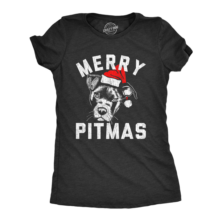 Funny Heather Black Merry Pitmas Womens T Shirt Nerdy Christmas Dog Tee