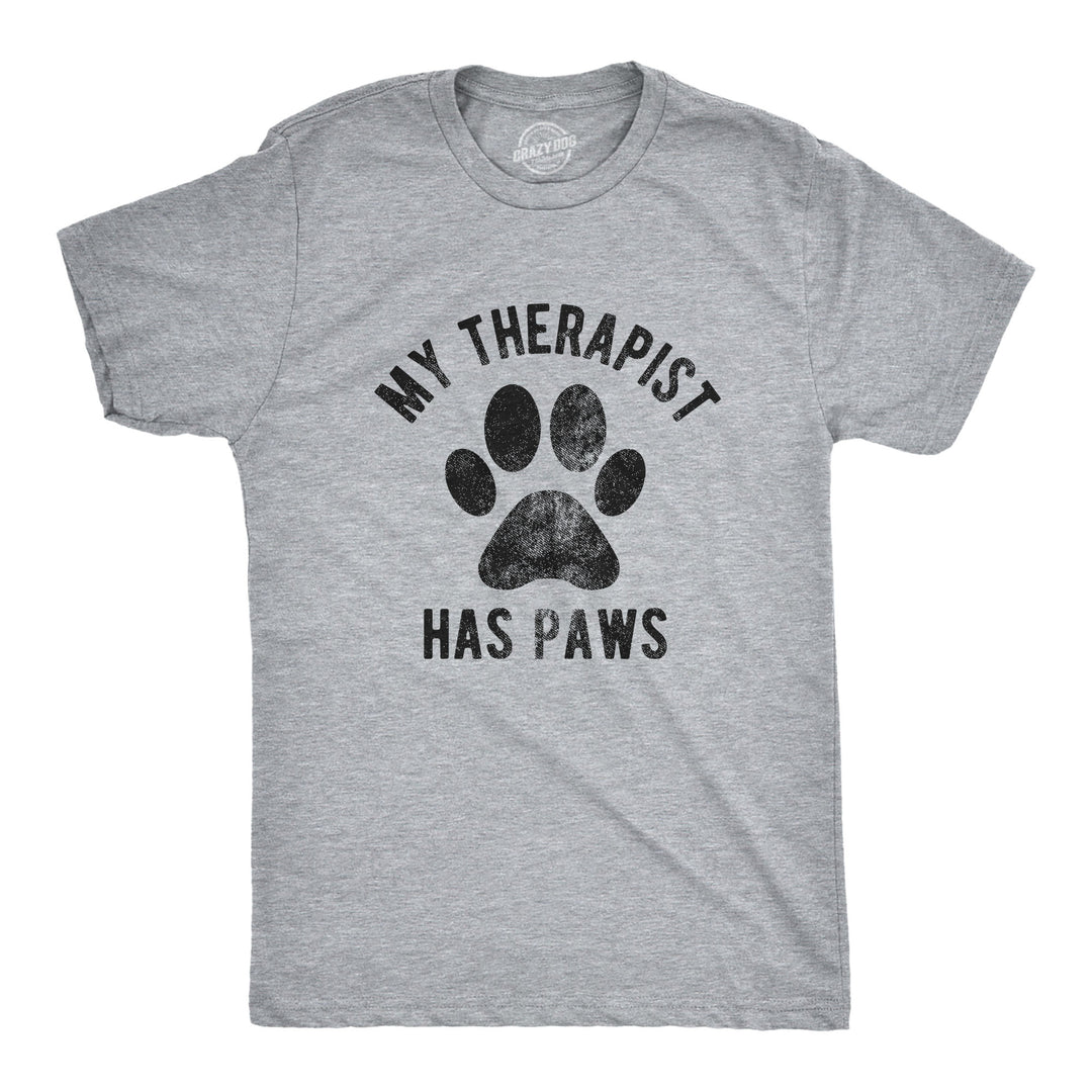 Funny Light Heather Grey My Therapist Has Paws Mens T Shirt Nerdy Dog Tee