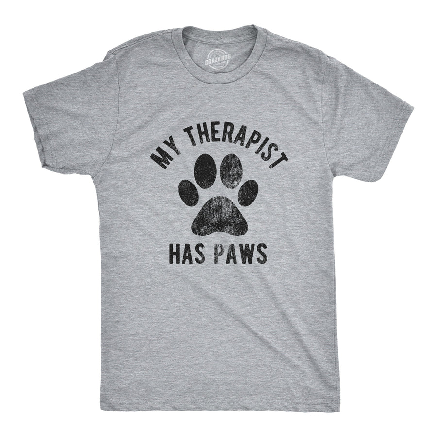 Funny Light Heather Grey My Therapist Has Paws Mens T Shirt Nerdy Dog Tee