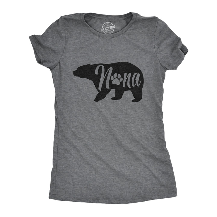 Funny Dark Heather Grey Nana Bear Womens T Shirt Nerdy Grandmother Animal Tee