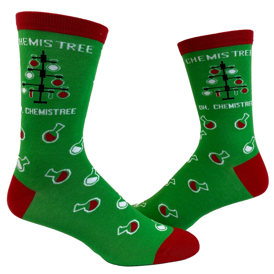 Funny Green Womens Oh Chemis Tree Sock Nerdy Christmas Science Tee