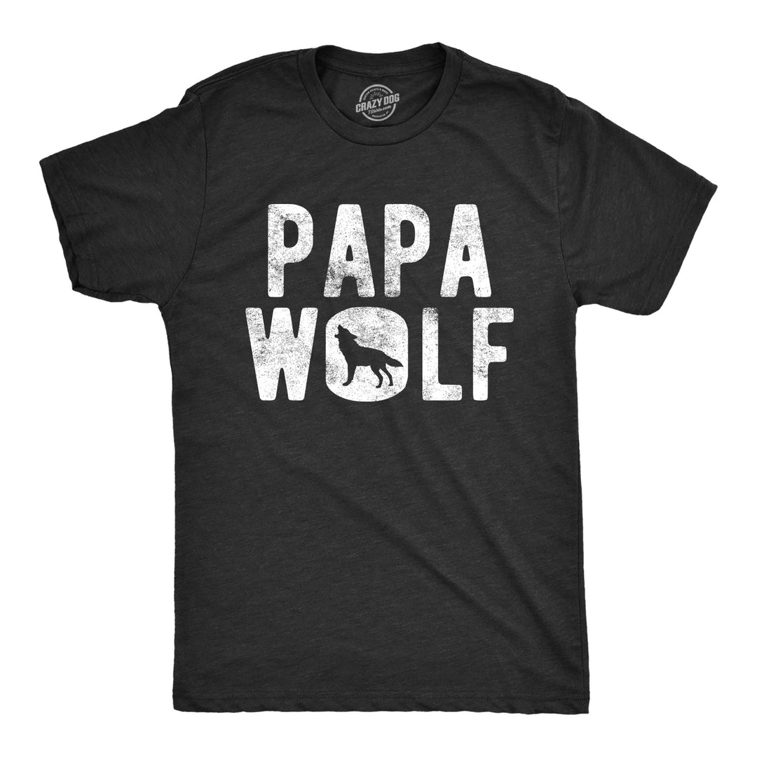 Funny Heather Black Papa Wolf Mens T Shirt Nerdy Father's Day Animal Tee