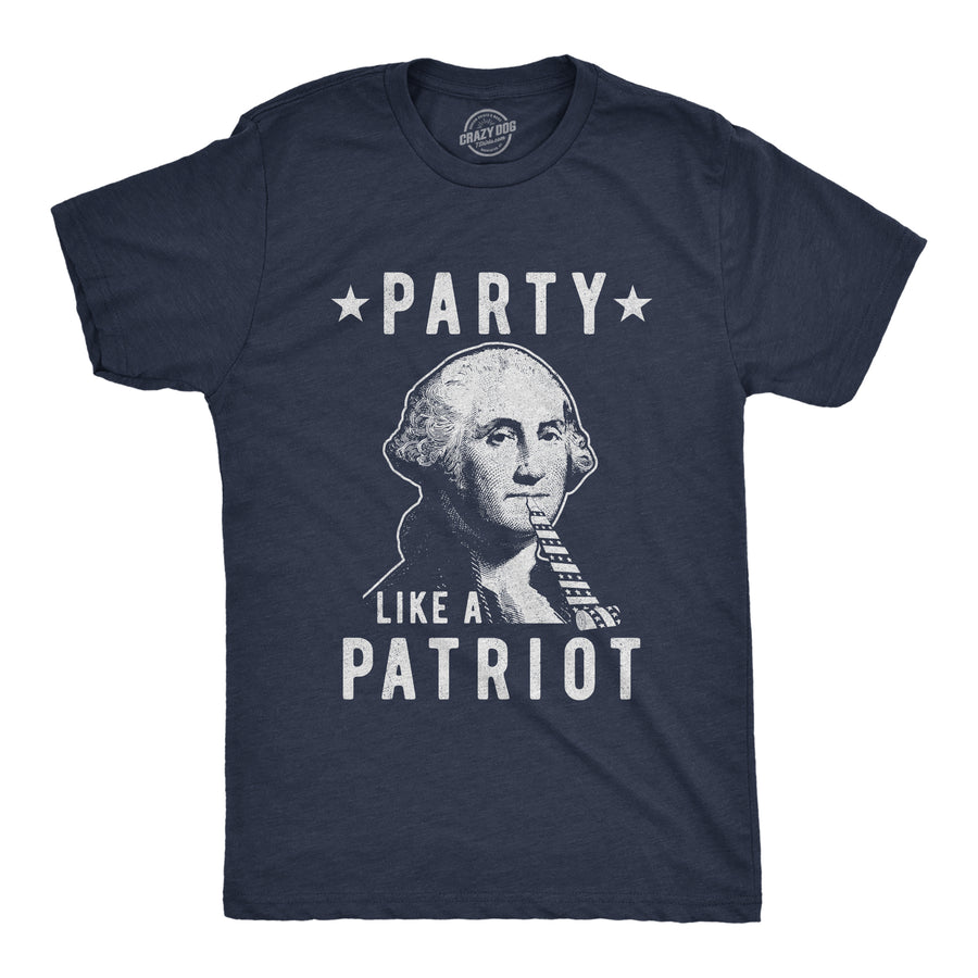 Funny Heather Navy Party Like A Patriot Mens T Shirt Nerdy Fourth Of July Drinking Tee