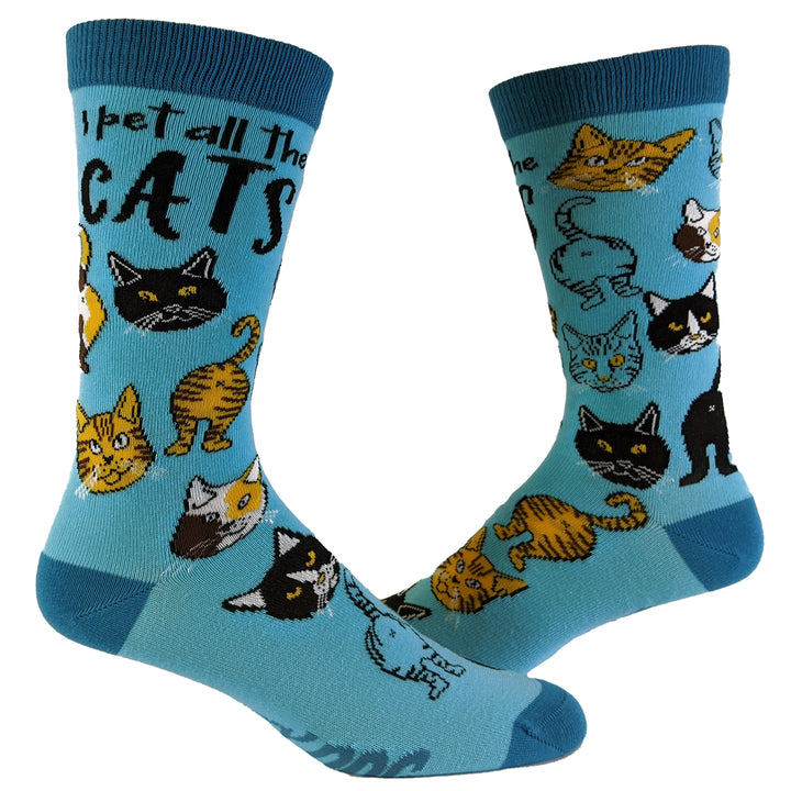 Funny Blue Womens Pet All The Cats Sock Nerdy Cat Tee