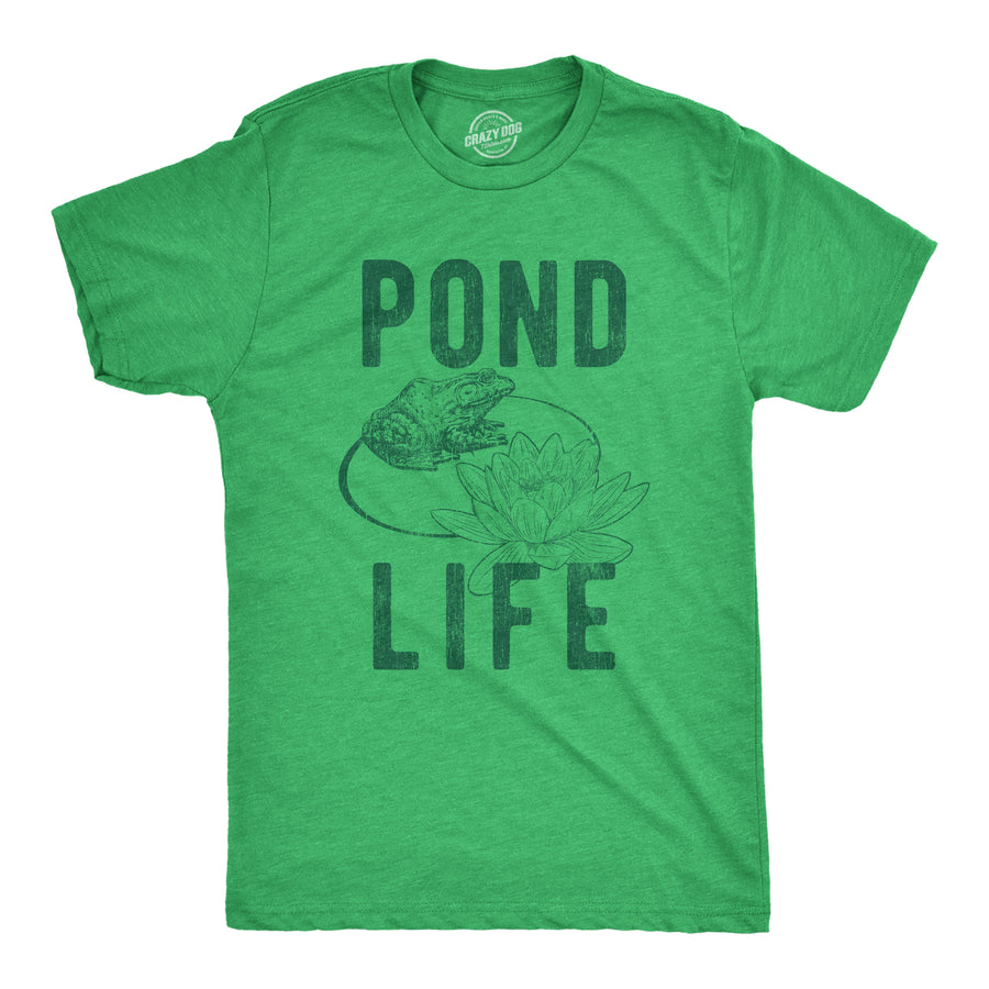 Funny Heather Green Pond Life Mens T Shirt Nerdy Camping Tee