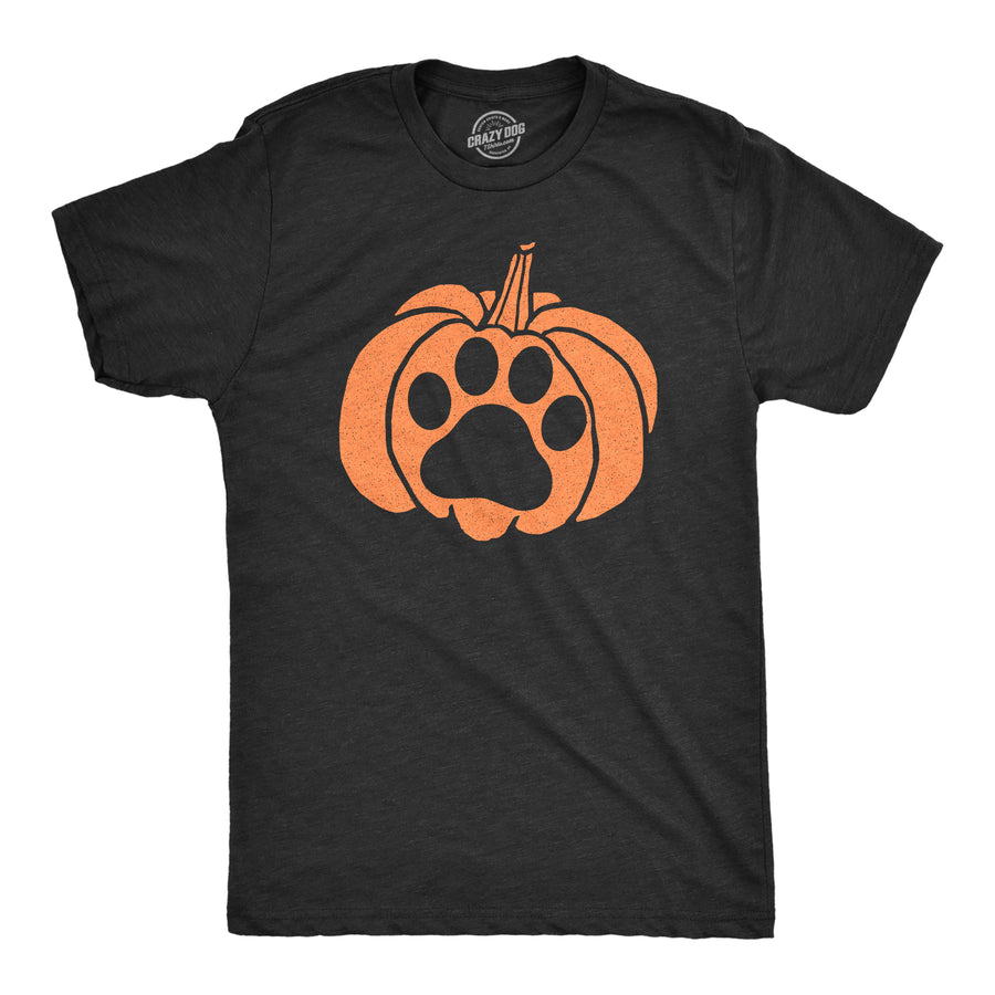 Funny Heather Black Pumpkin Paw Mens T Shirt Nerdy Halloween Dog Tee