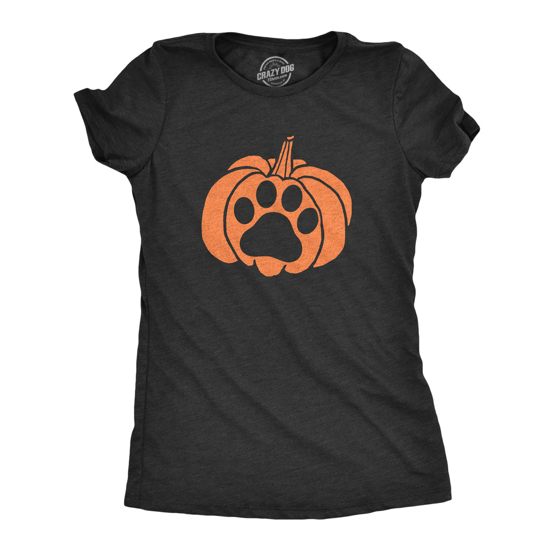 Funny Heather Black Pumpkin Paw Womens T Shirt Nerdy Halloween Dog Tee