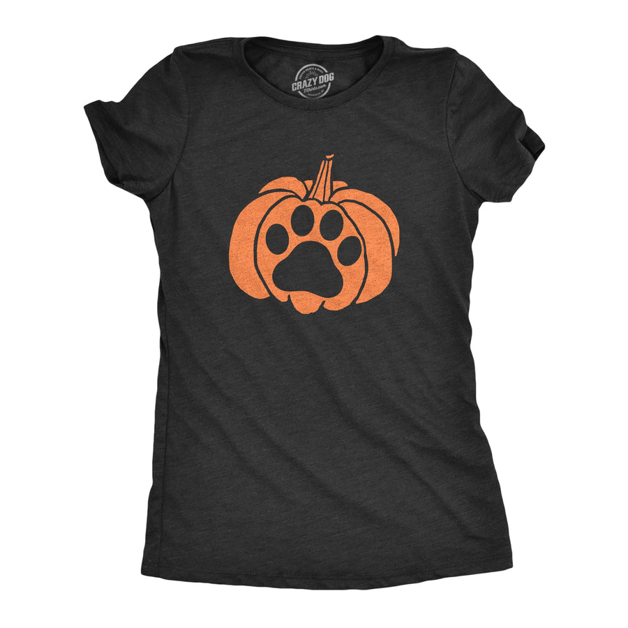 Funny Heather Black Pumpkin Paw Womens T Shirt Nerdy Halloween Dog Tee